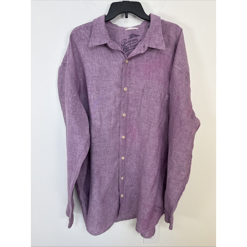 Tommy Bahama Men's Long Sleeve Purple Shirt Size 2XT 100% Linen Beach Resort